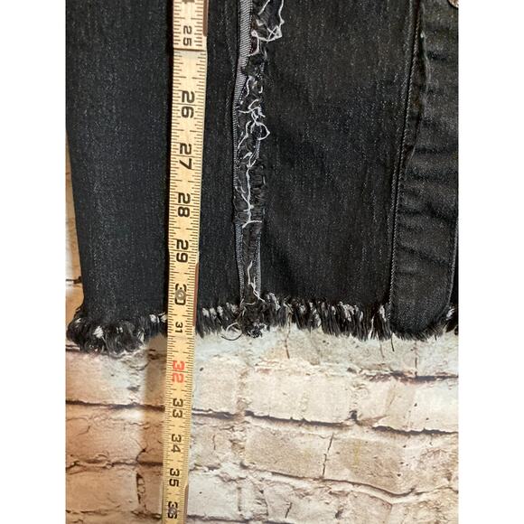 A.Z.I. NY Jacket Womens Small Denim Jean Black Patchwork Fringed Distressing - Picture 8 of 12
